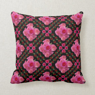RED & PINK ROSES BLACK PATTERNS THROW PILLOW
