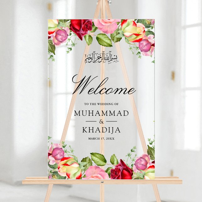 Red Pink Roses Floral Muslim Wedding Welcome (Créateur téléchargé)