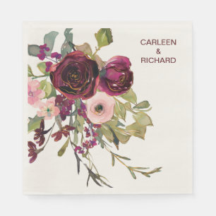 Red Pink Roses Floral Wedding Napkin