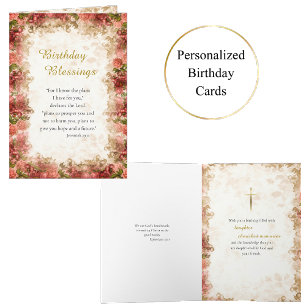 Red Pink Roses Frame Orthodox Christian Birthday   Card