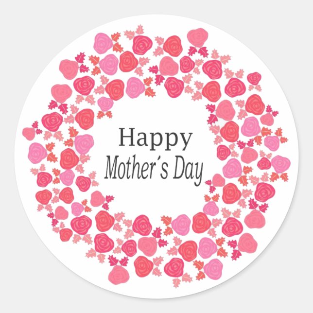 Red & Pink Roses Mother's Day Round Sticker (Front)