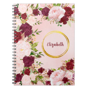 Red & Pink Roses with Golden Circle Personalized Notebook