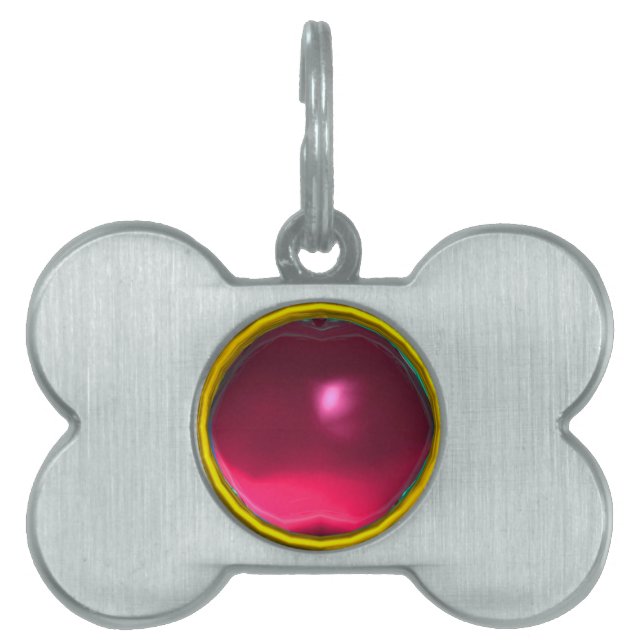 RED PINK RUBY GEM STONE PET NAME TAG (Front)