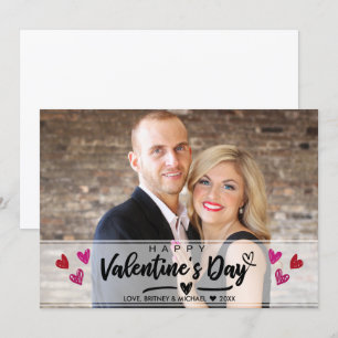 Red Pink Scribbled Heart Valentine Day Photo Card