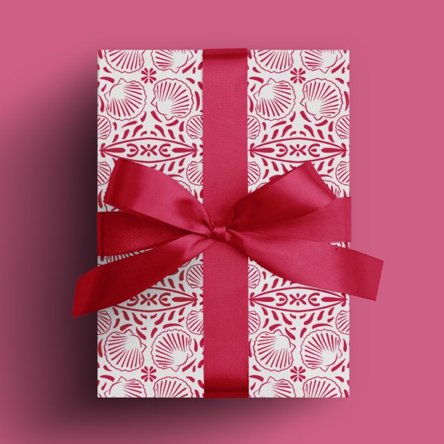 Red Pink Sheashells Coral Modern Bold Luxury Wrapping Paper (Red Pink Sheashells Coral Modern Bold Luxury Wrapping Paper)