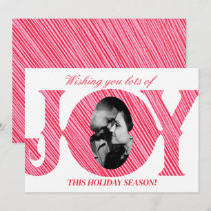 Red & Pink Stripe Holiday JOY Photo Christmas Card