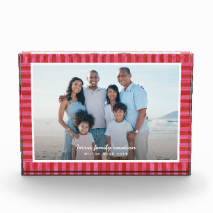 Red pink striped frame custom text photo block