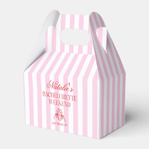 Red Pink Stripes Bachelorette Weekend Party Favor Box