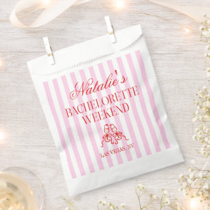 Red Pink Stripes Bachelorette Weekend Party Favour Bag