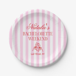 Red Pink Stripes Bachelorette Weekend Party Paper Plate