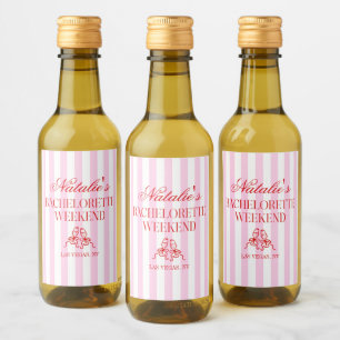 Red Pink Stripes Bachelorette Weekend Party Wine Label
