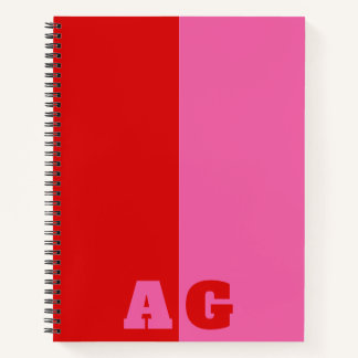 Red Pink Stripes Bold Monogram Notebook