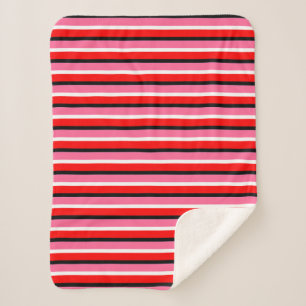 Red Pink Stripes Pattern Design Sherpa Blanket