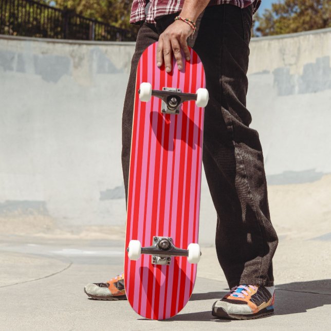 Red Pink Stylish Stripes Pattern Design  Skateboard (Creator Uploaded)