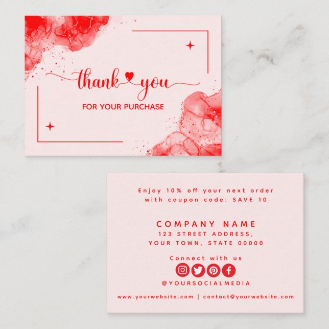 Red Pink Thank You For Your Order Business Card (Front/Back)