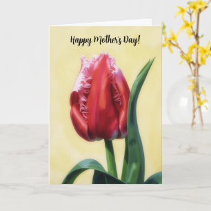 Red Pink Tulip Flower Floral Art Mother's Day Card