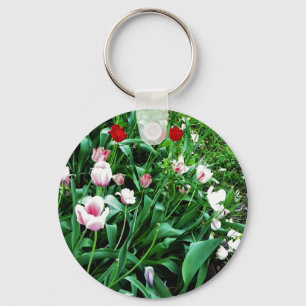 Red & Pink Tulips Pictures Keychain