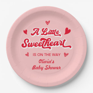 Red Pink Valentine A Little Sweetheart Baby Shower Paper Plate