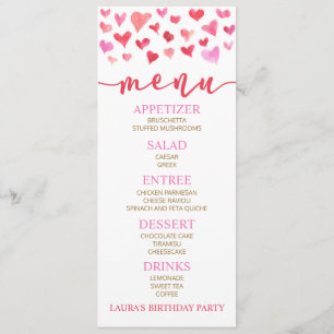 Red Pink Valentine Anniversaire de fête Menu de no