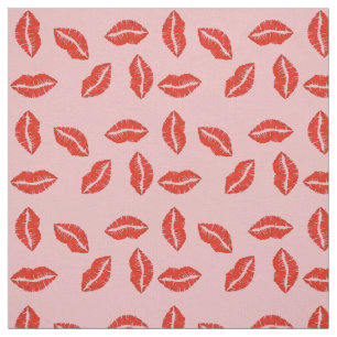 Red Pink Valentine Lips Kiss Love Lipstick Kisses Fabric