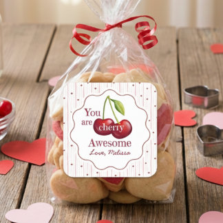 Red Pink Valentine You Are Cherry Awesome  Square Sticker