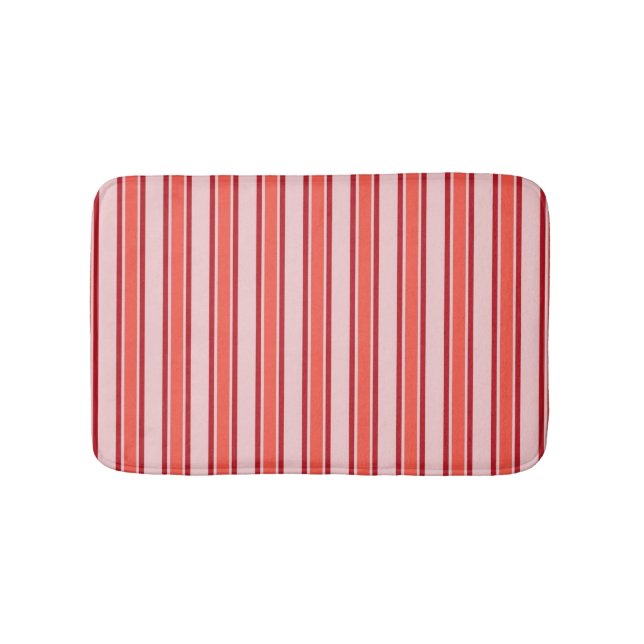 Red Pink Vertical Stripe Pattern Bath Mat (Front)