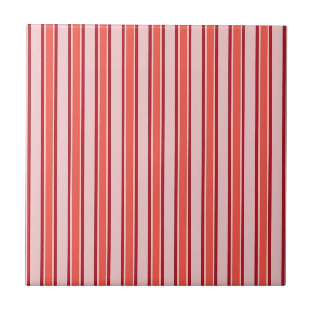 Red Pink Vertical Stripe Pattern Tile (Front)