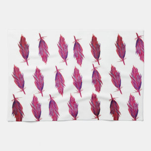 Red Pink Watercolor Feather  Tea Towel
