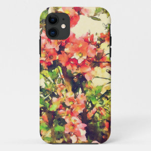Red Pink Watercolor Floral Pattern 1 iPhone 11 Case