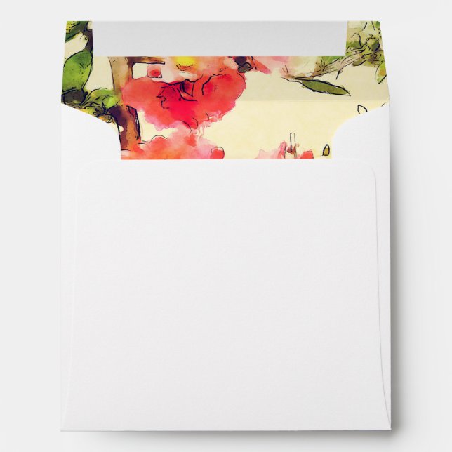 Red Pink Watercolor Floral Pattern 1 Envelopes (Back (Bottom))
