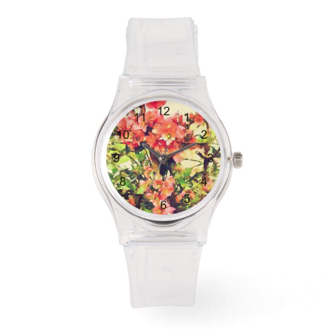 Red Pink Watercolor Floral Pattern 1 Watch (Front)