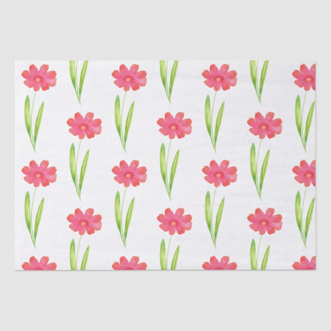 Red, Pink Watercolor Flower Pattern Tissue Paper (Front)