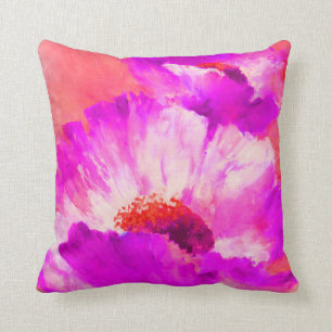 Red & Pink Watercolor Flowers Throw Pillow
