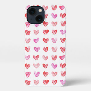 Red & Pink Watercolor Heart Pattern iPhone 13 Case