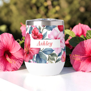 Red Pink Watercolor Hibiscus Flowers