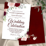 Red & Pink Watercolor Roses Wedding Celebration Invitation<br><div class="desc">This wedding invitation is simple yet beautiful. It features a rustic boho chic design with elegant script lettering and hand painted watercolor roses in shades of blush pink, deep red and burgundy. The back is a deep marbled red colour with an elegant bouquet including sprigs of lavender, eucalyptus, baby's breath...</div>