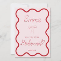 Red pink wavy will you be my bridesmaid proposal