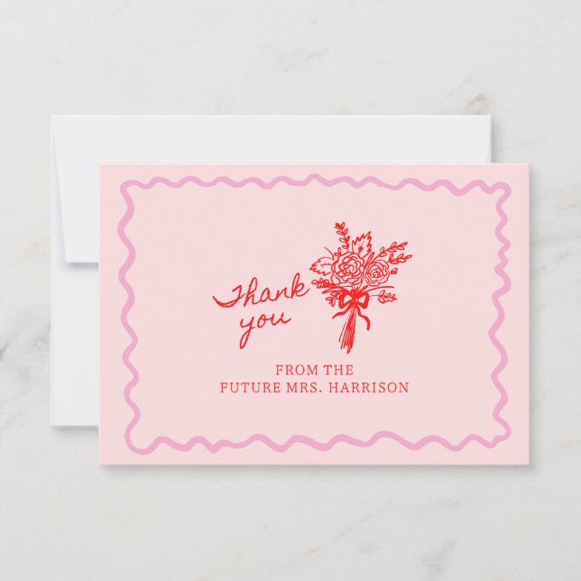 Red Pink Whimsical Handwritten Thank You Card (Front)