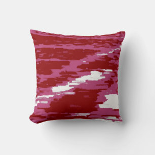 Red Pink White Abstract Wave Retro Pillow