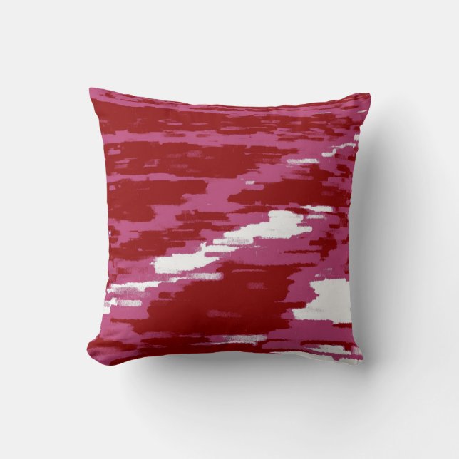 Red Pink White Abstract Wave Retro Pillow (Front)