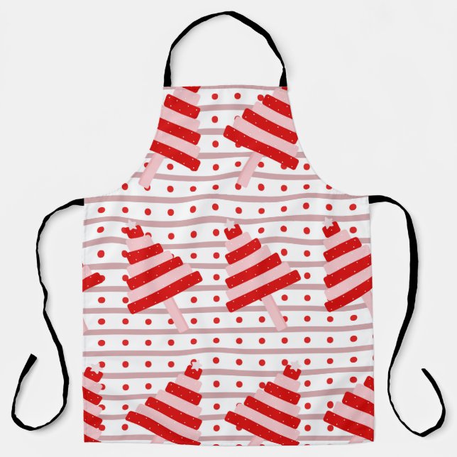 RED PINK WHITE CHRISTAS TREES & STRIPES APRON (Front)