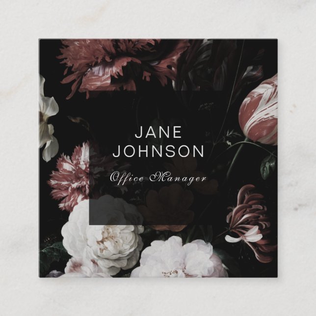 Red Pink White Dark Floral Moody Business Cards (Front)