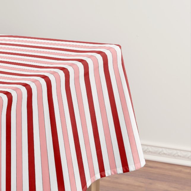 Red Pink & White Hand-Drawn Stripes Tablecloth (In Situ)