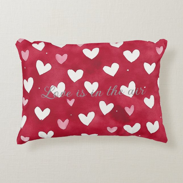 Red Pink White Hearts Accent Pillow (Front)