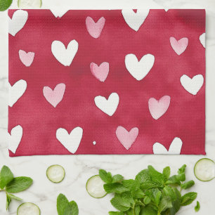 Red Pink White Hearts Kitchen Towel