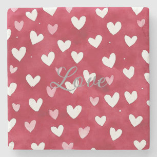 Red Pink White Hearts Stone Coaster