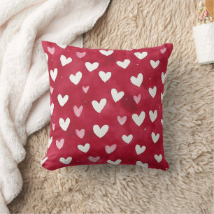 Red Pink White Hearts Throw Pillow