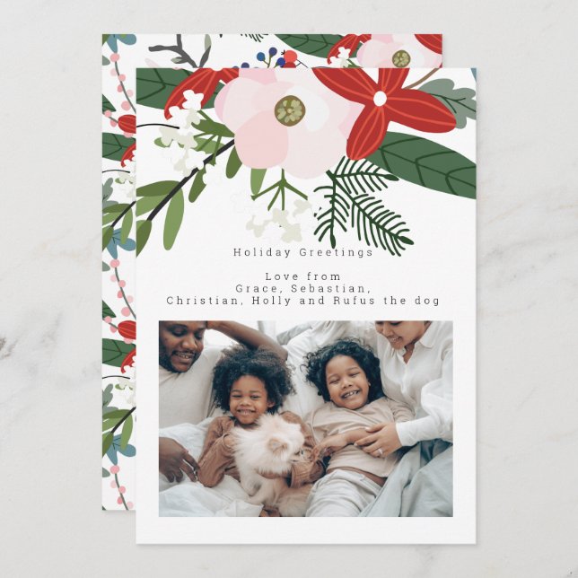 Red Pink Winter Flower Photo Personalized Card (Front/Back)