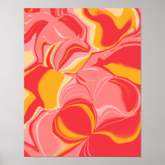 Red Pink Yellow Floral Pattern Wall Art Print