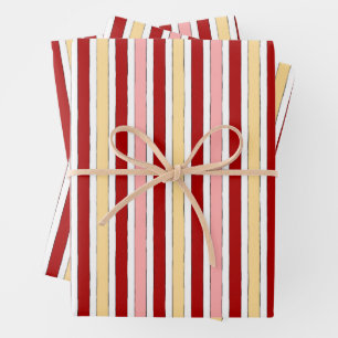 Red Pink Yellow Hand-Drawn Stripes Wrapping Paper Sheet